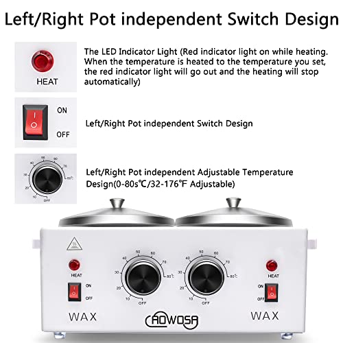 Professional Waxing Kit Wax Warmer Double Pot Wax Heater Machine for Hair Removal, Large Waxing Pot for Spa Salon Beauty Esthetician Home, with Adjustable Temperature Set, 50 Stick(White)