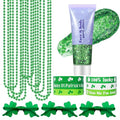 19PCS St. Patrick's Day Accessories Set, Green Face & Body Glitter, Green Glasses, Irish Bracelets, Round Bead Necklaces, Party Favors for Women and Family