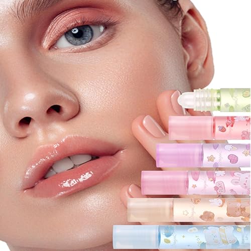 6Pcs Roll On Lip Gloss Oil Set,Hydrating and Nourishing Lips Light Lip Oil,Fruit Scents Vegan Lip Oil for Women