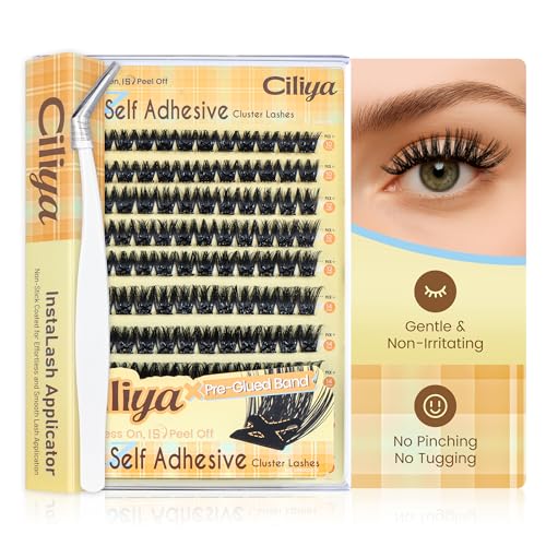 Self Adhesive Eyelashes Cluster Natural Look, 10-16mm Pre Glued Lash Clusters Multi-Day Wear Press on Lashes No Glue Needed, Reusable, DIY Eyelash Extensions for Daily Use