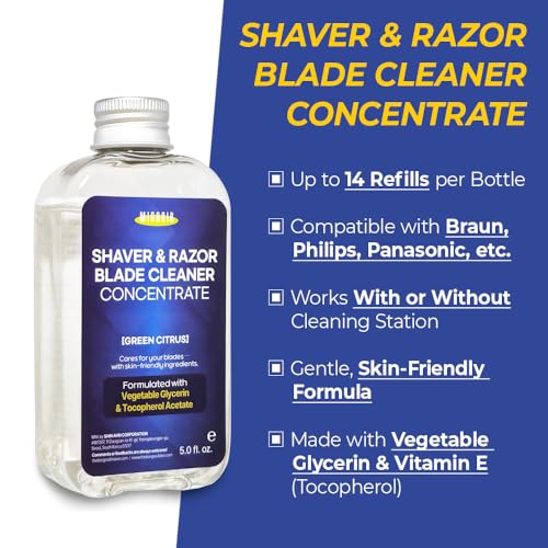 Shaver & Razor Blade Cleaner Concentrate ? Mix with 70% IPA ? Deep Cleans, Cleaning Solution Green Citrus, Compatible with Philips (5 fl. oz.)
