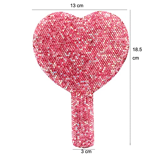 Bling Rhinestone Heart Handheld Mirror - Portable & Dazzling Makeup Mirror for On-The-Go Touch-ups (Plastic Pink)