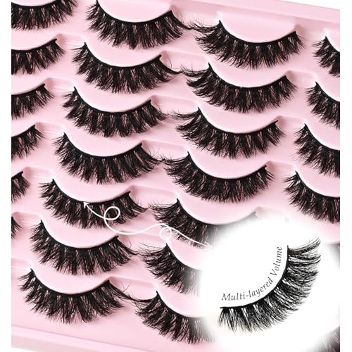 False Eyelashes Natural Cat Eye Lashes Wispy Fake Eyelash Strip Lash Mink Lashes Pack Fluffy Eye Lashes Natural Look Short Cateye Lash Strips (Volume Cluster)
