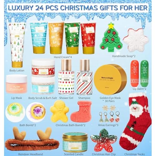 Spa Gifts for Women Bath Gift Set, 24 Pc Vanilla Coconut Luxury Bath Sets, Relaxing Spa Care Package Self Care Box Thank You Christmas Gifts for Women Mom Teen Girl Sister Friend Her Wife Girlfriend