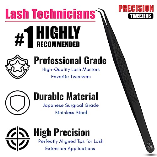 My Lash Tools Eyelash Extension Curved Degree Tweezers for Isolation Lash Extensions 14cm, Best for Individual Isolation & Classic Lashes Japanese Stainless Steel Eyelash Twisers (Black x)