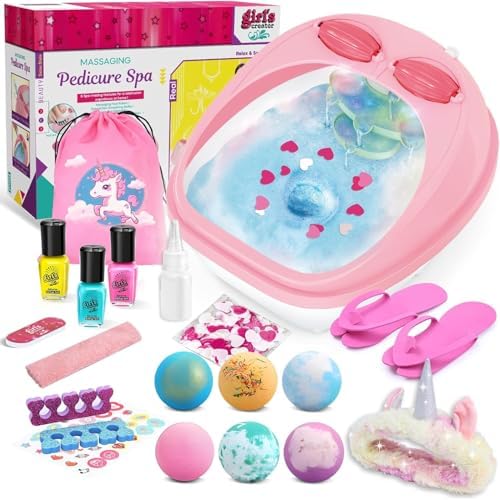Spa Day Gift Set for Girls, Christmas Birthday Gift Nail Art Salon Sensory Beads Foot Spa Accessories Kit, Foot Soak Tub for Ages 5 6 7 8 9 10-12 Year Old Girl Gifts (Girls)