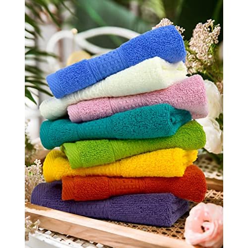 Cleanbear Wash Cloths for Your Body 24-Pack Washcloths Soft Cotton Face Cloths, Large Shower Wash Cloth Set (8 Colors 13¡± x 13¡±) 100% Cotton Small Towels for Bathrooms and Guestroom