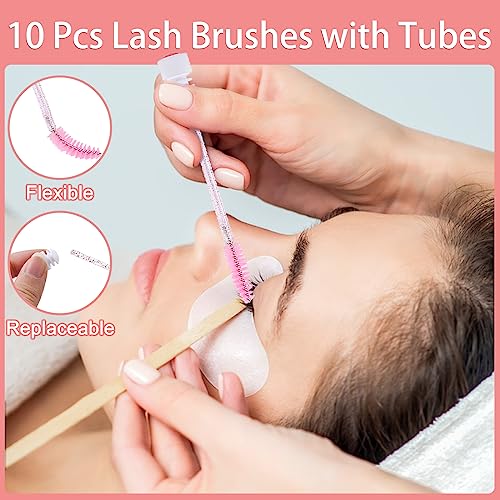 60pcs Lash Extension Cleaning Kit for Clients,10pcs Lash Brushes,10pcs Eyelash Brush with Tubes,10pcs Lash Bottles,10pcs Eyelash Bags,10pcs Lash Shampoo Stickers,10pcs Instruction Card (Pink 2)
