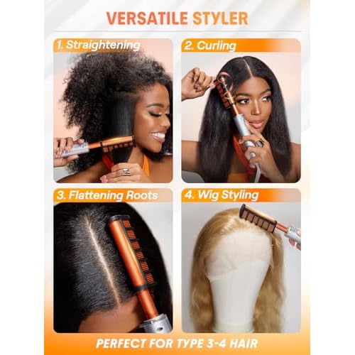 SHEGLAM Hot Comb Straightener Brush for Black Women Hair ? 30s Fast Heating, 5 Temperature Settings, Dual Voltage, for Wigs, Insulated Protection Styler with Gloss Pro¢â Coating
