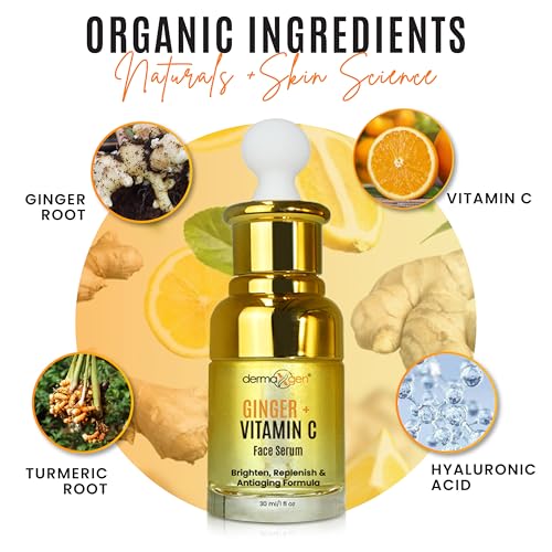 Ginger Vitamin C Serum for Face ? Organic Facial Serum with Hyaluronic Acid & Turmeric Root | Hydrating Moisturizer for Dull, Dry Skin ? Reduces Acne, Wrinkles & Hyperpigmentation - 1FL OZ