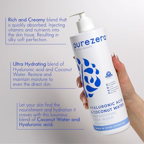 Purezero Hyaluronic Body Wash Deep Moisturizer - Soft Skin Hydration - Moisturizing Skin Cleanser + Coconut Water - No Sulfates, Parabens, Dyes (2 Pack)