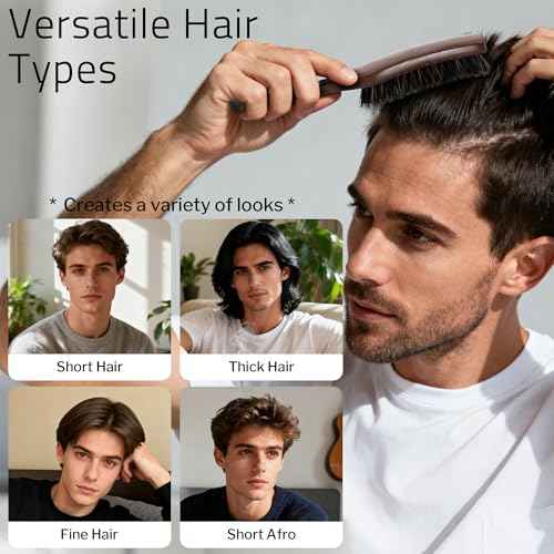 Boar Bristle Hair Brush for Men, Mens Slick Back Hair Brush with Stiff Bristles & Wooden Walnut Handle for Thick & Fine Hair Smoothing, Detangling, Styling, Beard Straightens
