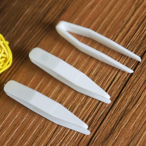 50 Pcs White Mini Plastic Tweezers, Fixed Double Eyelid Sticker Tweezers, Makeup Tool, Contact Lens Clip, Hair Removal Tweezers for Double Eyelid, Beauty Tweezers
