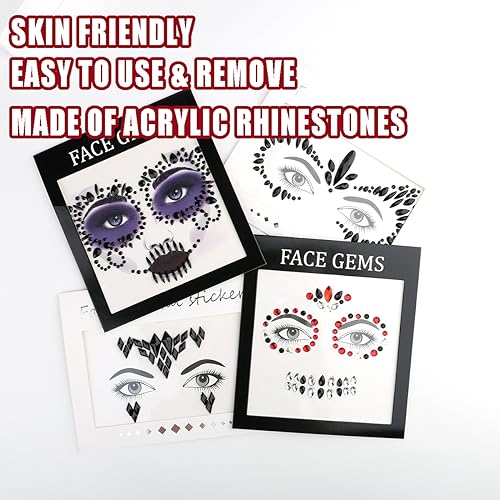 Bowitzki Face Jewels Halloween Rhinestone Stickers Self Adhesive Crystal Makeup Face Gems Stick for Festival Accessory Decorations (C)