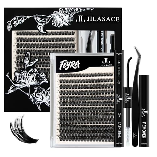 Eyelash Extension Kit ¡¼Feyra¡½DIY 228-Piece Eyelash Clusters Extension Set, Includes Eyelash Glue and Sealing Adhesive, with Eyelash Tweezers, Suitable for Self-Use (80D, 8-16mm Set)