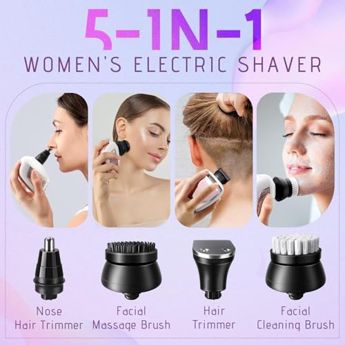 Electric Razors for Women Legs: 5-in-1 Rechargeable Electric Shavers for Body - Waterproof Wet Dry Hair Remover for Lady Face Underarms Public (Lightpink)