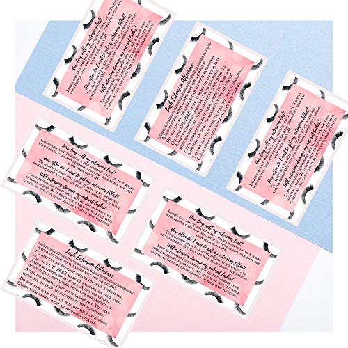 Boutique Marketing LLC Lash Extension Aftercare Instructions Card | 100 Pack | Size 3.5x2 inches After Care (2-3 Week Fillers) | False Lash print with Bubbly Pink Inlay Design (Lash Extension