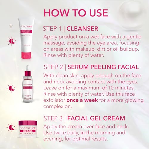 Cicatricure Antimanchas Skin Care Kit: AHA & PHA Exfoliating Face Wash, Brightening Serum, and Moisturizing Gel Cream - Dark Spot Reduction, Enhanced Glow, Paraben & Sulfate-Free