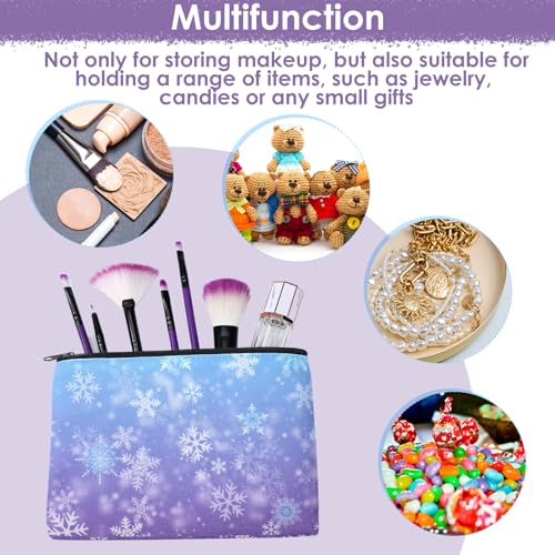 20 Pcs Snowflake Frozens Party Favor Bags for Women Girls Bulk Snowflake Canvas Zipper Makeup Bags Wonderland Goodie Decorations for Holiday Birthday Frozens Party Supplies