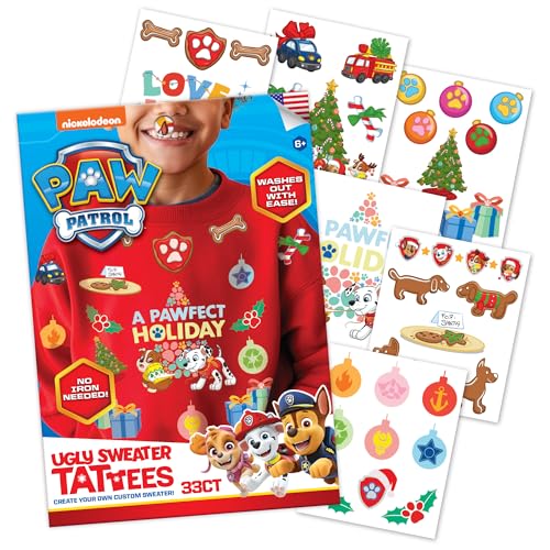 Paw Patrol Clothing Sweater Fabric Kit Iron On Patch Alternative, 33 Fabric Temporary Tattoos: Gifts for Kids Ages 6+, Kids Clothing Temporary Tattoo, Made in the USA [6 Sheets, 33 Count]
