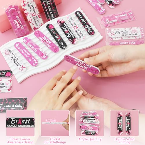 200 Pack Breast Cancer Awareness Accessories Bulk Nail Files Items, Pink Ribbon Emery Board Gifts for Breast Cancer Survivor Women Party Favors Giveaways