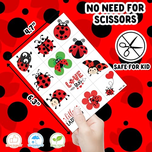 96 PCS LadyBug Pre-Cut Temporary Tattoos for Kids | Super Cute Themed Birthday Party Favors, Supplies, Decorations, Animal Fake Tattoo Stickers, School Rewards Prizes & Gifts Boys & Girls