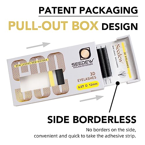 3D Lash Extensions, 0.10mm D Curl MIX8-15mm 12 Rows/Tray, W Shape Flat Stem, PBT Natural Eyelash Grafting for Beginner Artist, Lash Tech, Beauty Salon(3D-Matte Black-0.10-D-MIX8-15mm)