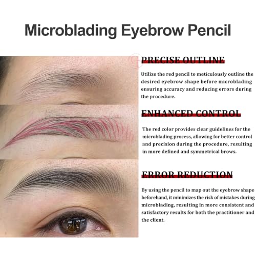 3Pcs Permanent Makeup Pencil Set - Red Eyebrow & Lip Tattoo Mapping Pencil with Brush | Waterproof, Long-Lasting, Peel-Off Design | Professional Microblading, Cosmetic Tattoo Tools