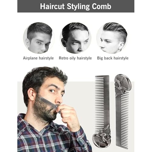 Beard Comb Beard Mustache Pocket Comb Hair Comb for Men Zinc Alloy Hair Brush Mustache and Beard Styling Tool for Home Salon (silver)