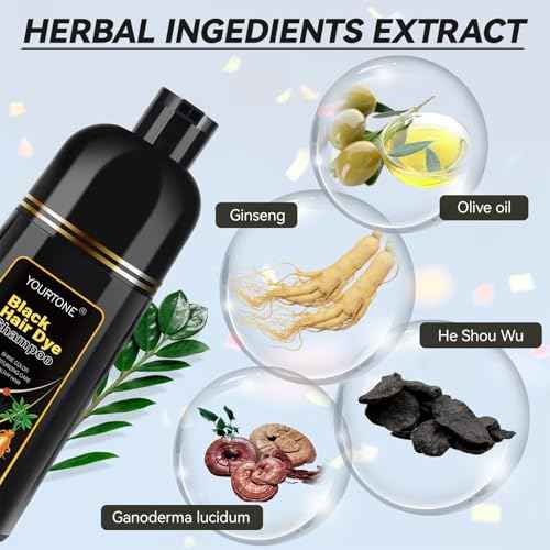 Black Hair Dye Shampoo Instant & Easy 3-in-1 Hair Color Solution for Men and Women - Herbal Formula, Ammonia-free, Lasts 30 Days - 16.90 oz