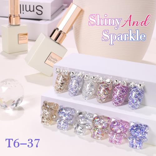 Double Rhythm 0.5 Oz Glitter Gel Polish Set of 6 Color with Display Board 15 ml Full Size Kit Shimmer Reflective Sparkle Soak Off Manicure Salon DIY at Home (Gold Blue Silver Purple Pink-T6-37)