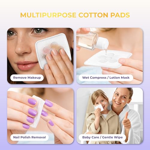 Velvet XL Cotton Pads, Large Size Square Cotton Rounds for Face & Body, Soft Thick Low Lint Makeup Remover Pads, Durable & Absorbent for Toner and Cleansing (500 Counts)