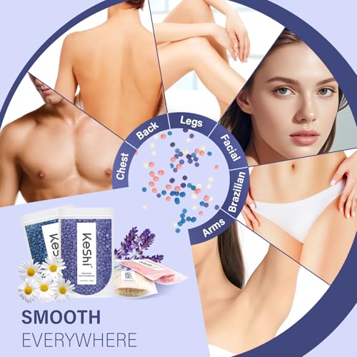 KeShi Waxing Kit, Painless Hair Removal Wax Warmer with 6 Bags Hard Wax Beans for Full Body, Legs, Face, Eyebrows & Bikini? Ideal for Both Women & Men