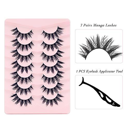 LANKIZ Manga Lashes Natural Look Anime Lashes False Eyelashes Lash Clusters Korean Japanese Makeup Asian Cosplay Fake Eyelashes Mink Wispy Fluffy Cluster Lashes 7 Pairs(Manga-12)