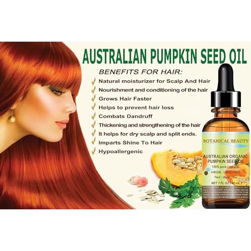 Botanical Beauty Australian ORGANIC PUMPKIN SEED OIL 100% Pure Natural Virgin Unrefined Cold Pressed Carrier Oil for Face, Skin, Hair, Lip, Nails (2 Fl Oz)