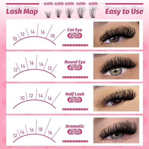 Eefofnn DIY Lash Extension Kit Fuzzy Mink Cluster Lashes Kit Natural Volume Eyelashes Extensions with Lash Bond and Seal Tweezers 50D Eyelash Clusters 10-18MM Fluttery Individual Lashes Extension Kit