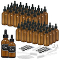 Nevlers 2 & 4 Oz Amber Glass Dropper Bottles w/Shrink Wrap, Funnels, Cleaning Brushes, Label Stickers, & Markers Bundle