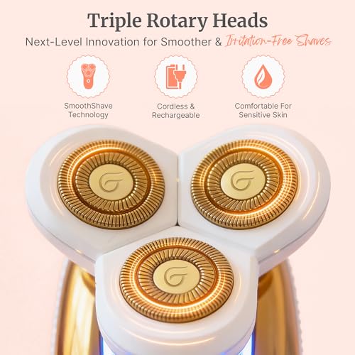 Groomie Hers LuxePro Electric Body Shaver for Women ? Women's Rotary Shaver, Razors for Women Sensitive Skin, Wet/Dry Cordless Rechargeable Hair Remover for Legs, Head, Arms & Underarms
