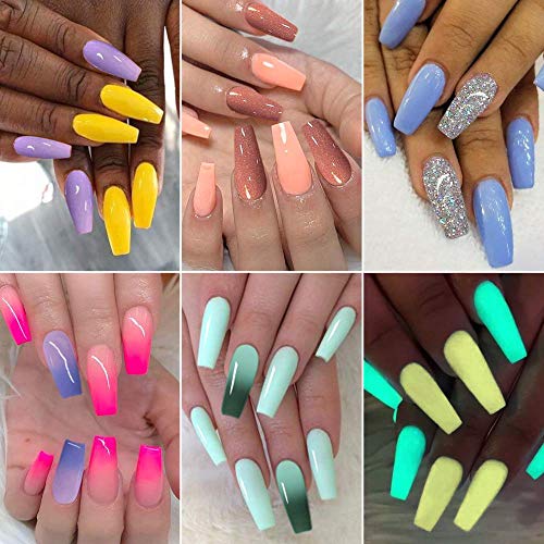 AZUREBEAUTY 10 Colors Dip Powder Starter Kit Fluorescent and Changing Dipping Powder System Essential Kit with 5pcs Dip Powder Gel Liquid Set, including Bond,Activator,Base,Top,Brush Saver 0.5oz