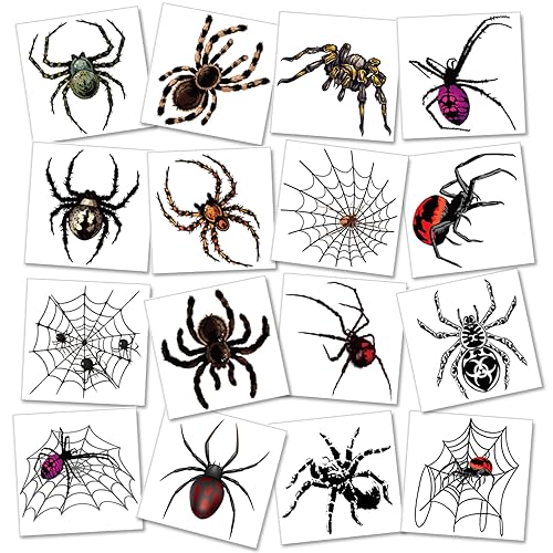 10 Sheets Halloween Spider Web Temporary Tattoos for Adults, Realistic Spider Fake Tattoo Stickers Halloween Cosplay Party Favors, Halloween Gifts Goodie Bag Fillers