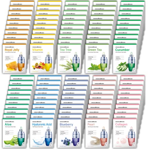 ¡¼Orangeroses¡½ 100 Pcs Combo Pack, Premium Korean Essence Facial Mask Sheet (10 Types x 10 pcs)
