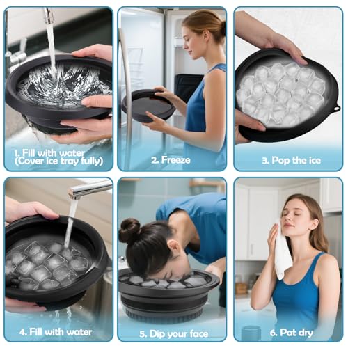 XANGNIER Face Bowl for Ice with Built-In Ice Tray ? Collapsible Silicone Facial Ice Bath Bowl for Cold Plunge Therapy, Skin Tightening & Acne Relief ? Black Portable Spa Tool for Home & Travel