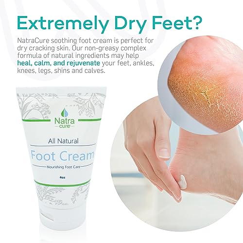 NatraCure Foot Repair Cream for Dry Cracked Heels & All Natural Foot Lotion for Dry Cracked Tired Feet Relief ? Foot Moisturizer Pedicure Lotion & Foot Crack Cream for Foot Softening Treatment ? 4 oz