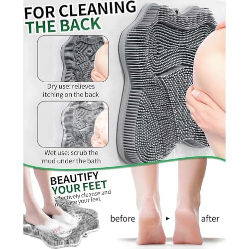Silicone Shower Foot Scrubber, Shower Feet Mat with Non Slip Suction Cups, Foot Brush Pad