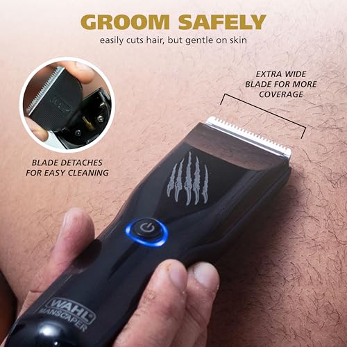 Wahl Manscaper Grizzly Rechargeable Groin & Body Hair Trimmer for Men ? Extra Wide Stainless Steel Blade, Waterproof Wet/Dry Mens Body Shaver, 120-Minute Runtime, USB Charging ? Model 3026572