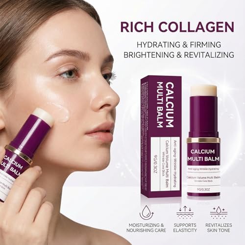 All-in-One Moisturizing Balm Stick with Calcium & Collagen ? Anti-Aging Skin Repair for Face, Eyes, Lips, Neck ? Hydrating Portable Skincare, 2-Pack