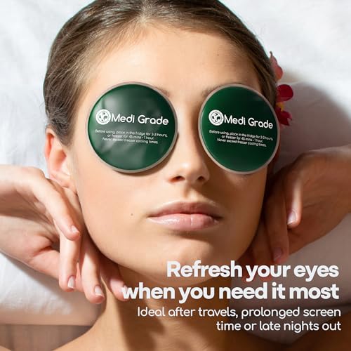 Medi Grade Cooling Gel Eye Mask for Puffy Eyes ? Reusable Gel Eye Mask and Cooling Eye Pads with Thermo-Bag for Dark Circles and Morning/Night Skincare Routine ? Reversible Cold Eye Mask