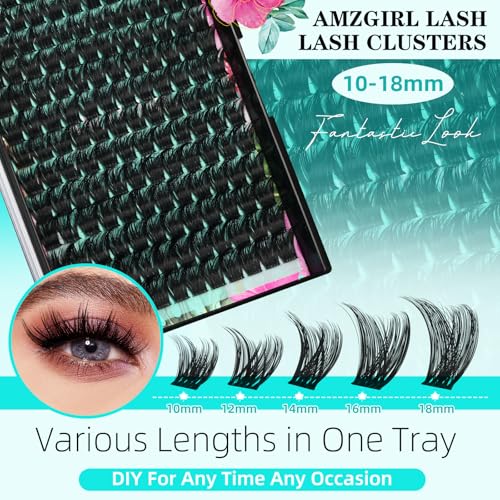 Lash Clusters Kit 168pcs Eyelash Extension Kit Cluster Lashes Natural Look with Lash Bond and Seal Waterproof, Lash Remover Eyelashes Tweezer with Wet Look Ultra-Thin Band Lashes(Tulip-Kit,D-10-18mm)