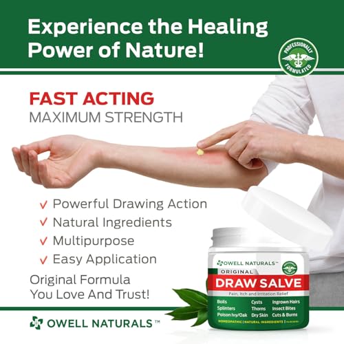 OWELL Naturals Drawing Salve Ointment for Boil & Cyst Removal, Deep Ingrown Hair, Splinter Remover, Bug Spider Bites, Bee Sting, Mosquito Itching, Poison Ivy