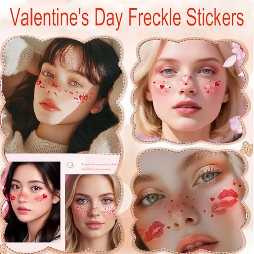 Valentine¡¯s Day Temporary Tattoos ? Red Heart Freckle Stickers, Love Angel & Sexy Lips Fake Tattoos for Women & Girls, Romantic Party Face & Body Decals (5 Sheets)